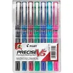 Pilot Precise V5 Stick Roller Ball Pen, 0.5mm, Assorted Ink/Barrel, 7/Pack