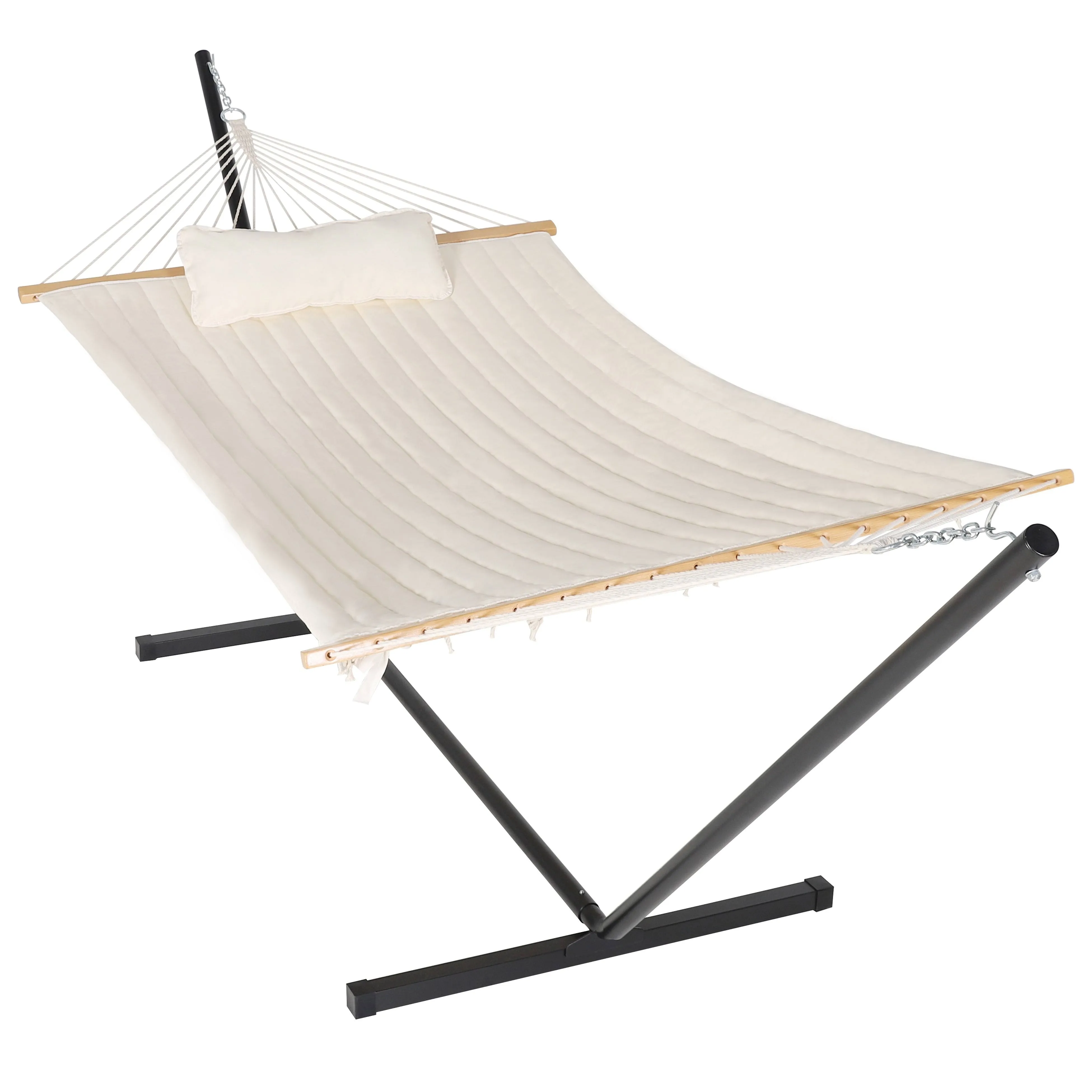 VEIKOUS 12 ft. Quilted 2-Person Camping Portable Hammock with Stand and Detachable Pillow