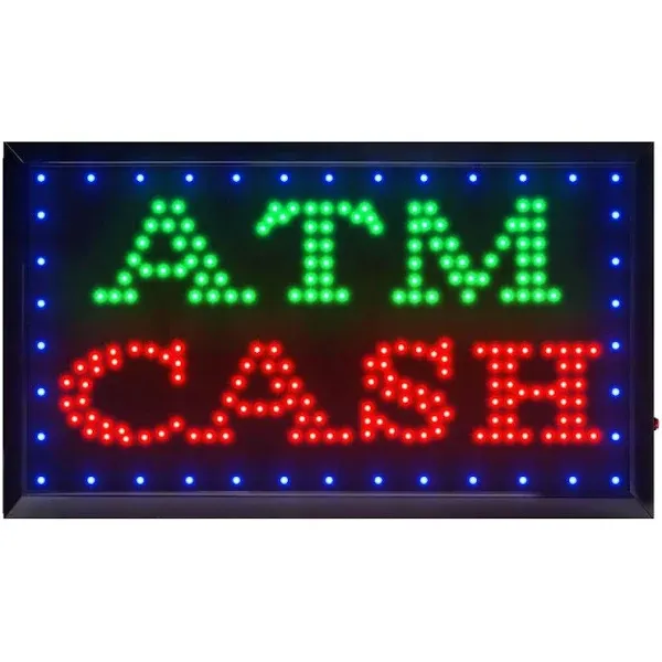 LED ATM Sign for Business LED Display Sign Display Animated Motion Advertisement Board with Switch Flashing & Steady Mode for Shops Wall Window Stores Bank 21" Lx 13"W(Square "ATM")