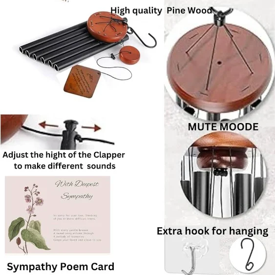 40" Corinthian Memorial Wind Chimes, Sympathy Gifts for Loss of A Loved one, Funeral, Outdoor Garden, with Mute Option.