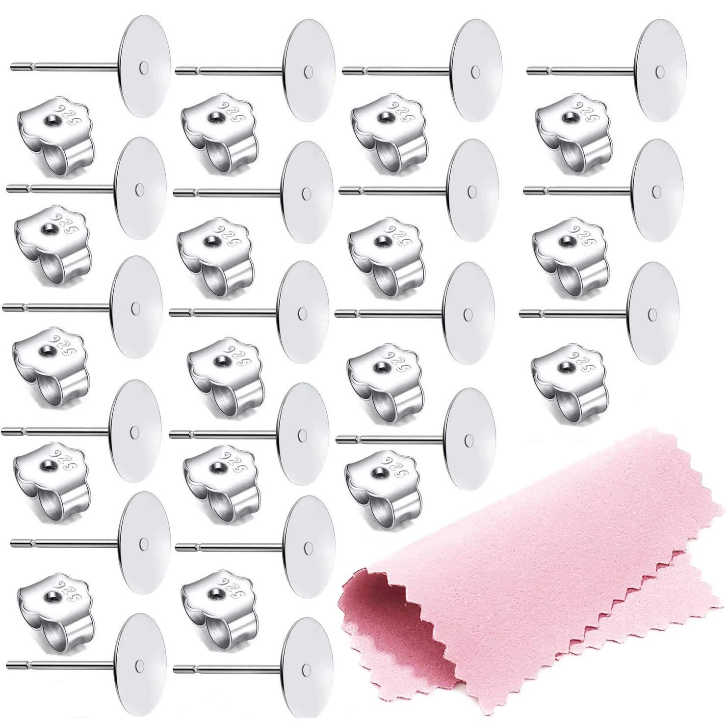 25Pair 925 Sterling Silver Earrings Posts Flat Pad Ear Stud Hypoallergenic Blank
