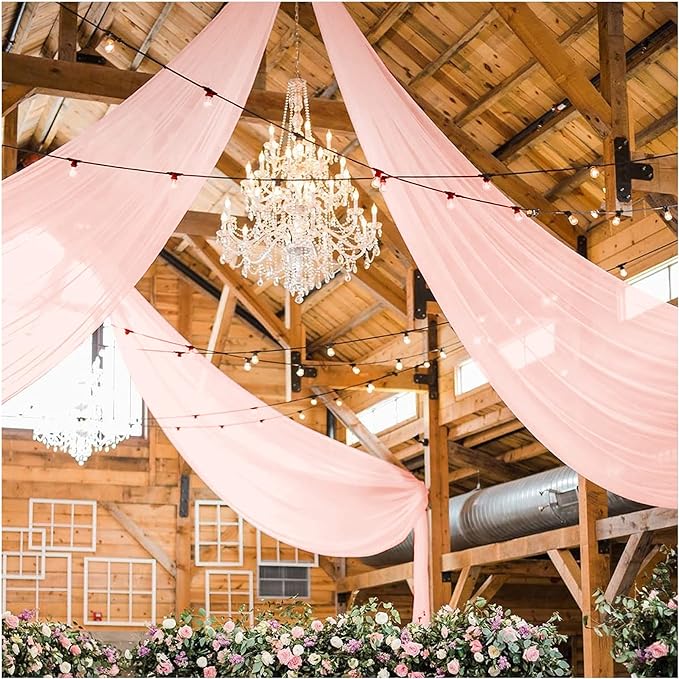 Wedding Chiffon Ceiling Drapes 6 Panels Dusty Rose 5ftx10ft Long Arch Draping...
