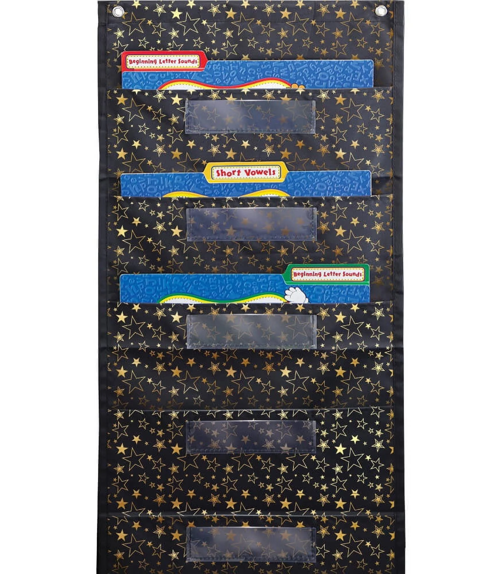 Carson Dellosa File Folder Storage Black With Gold Stars Pocket Chart-New