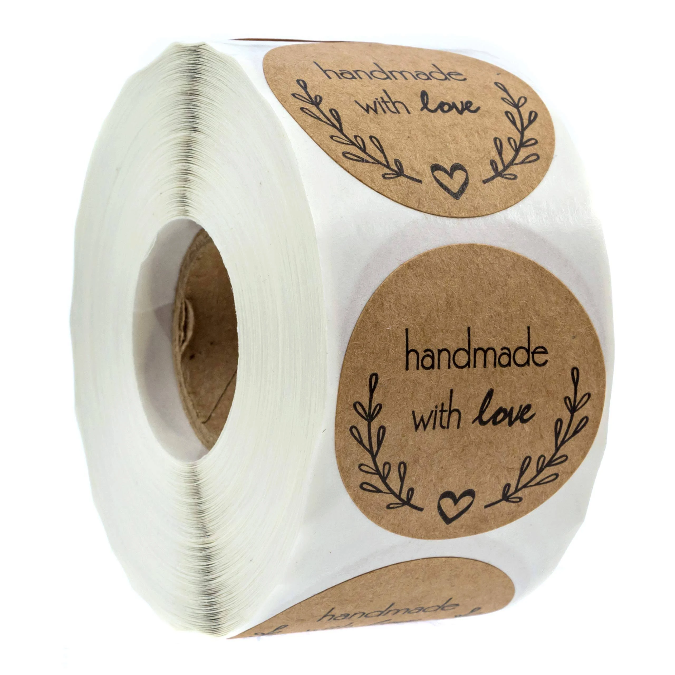 1.5" Inch Round Natural Kraft Olive Branch Handmade with Love Stickers / 500 Labels per roll
