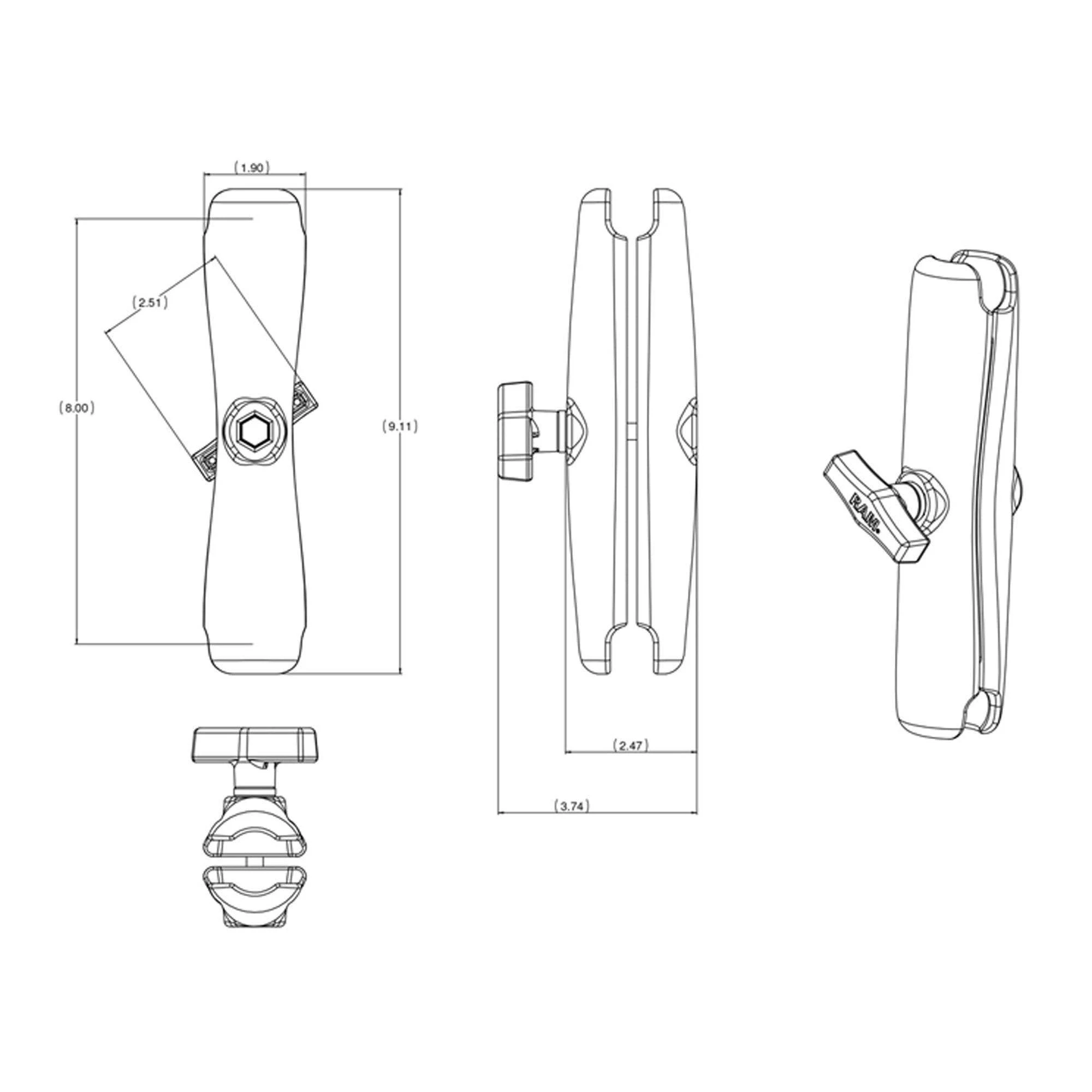 Ram Double Socket Arm - Long
