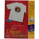 Avery 3275 - Light Fabric Transfers for Inkjet Printers, 8-1/2 x 11, White, 12/Pack