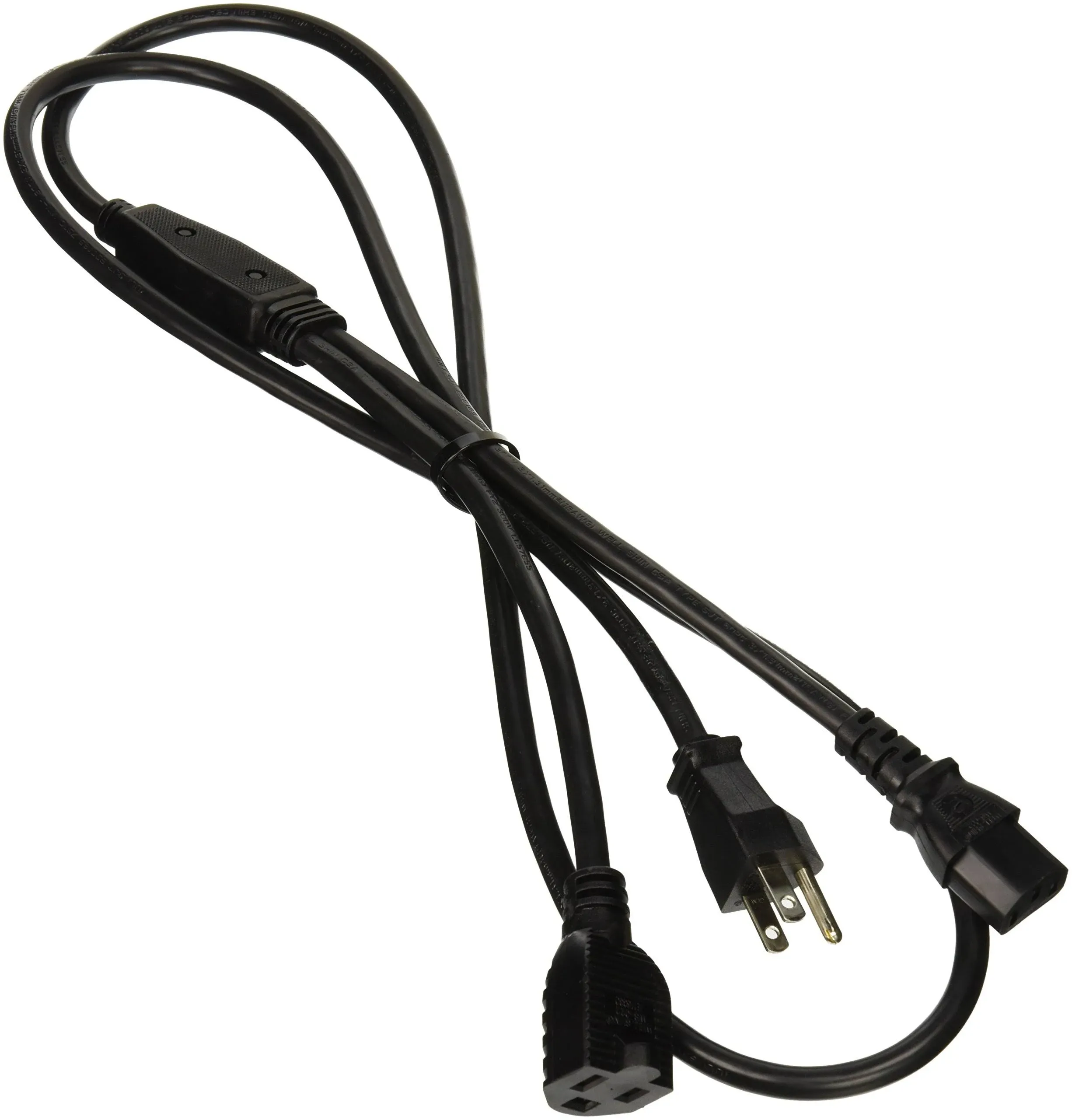 C2G Legrand Power Cord with 1 to 2 Power Splitter, 16 AWG Power Cord, Black Power Squid, 6 Foot Power Cord Extension and Splitter, 1 Count, C2G 29812