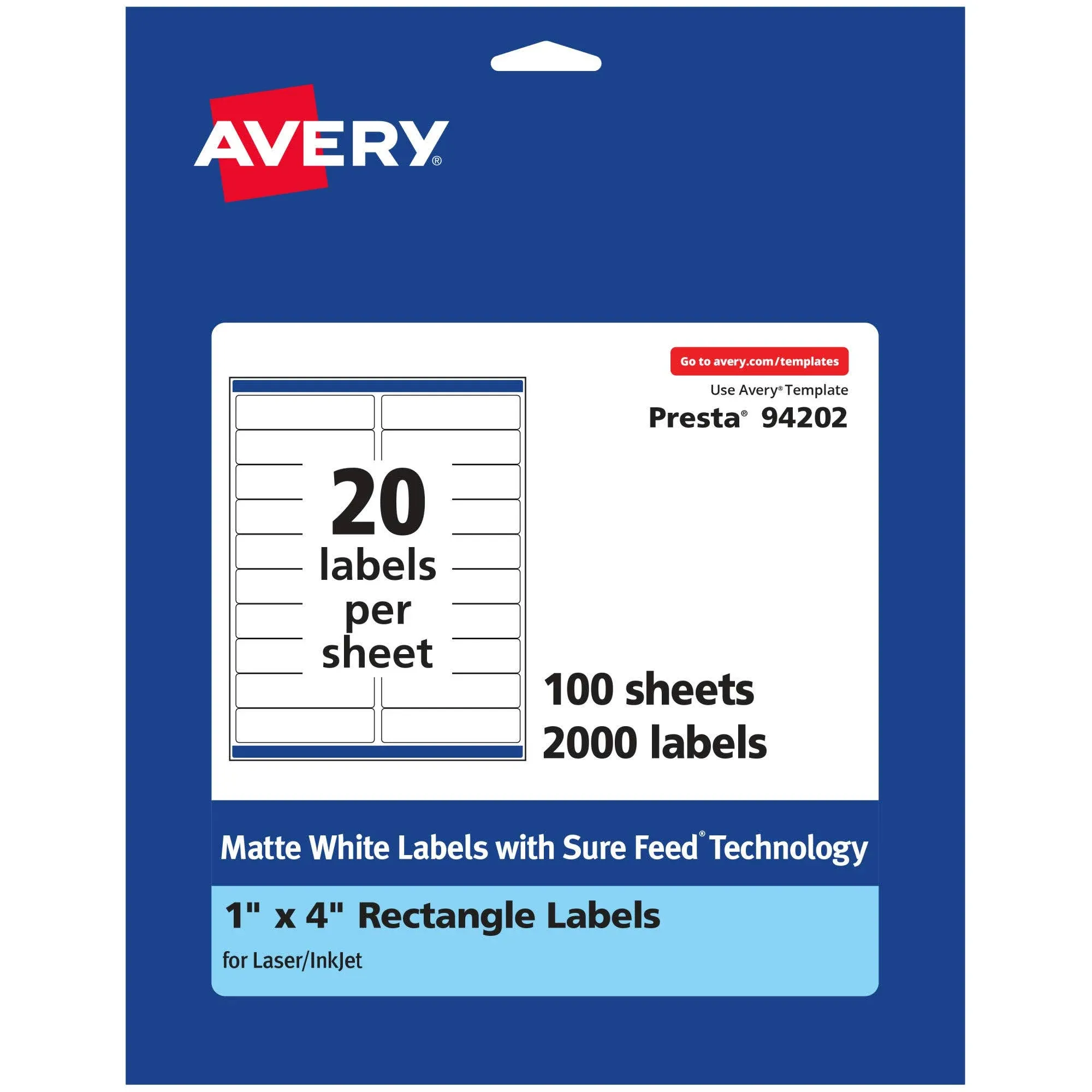 Avery Matte White Rectangle Labels with Sure Feed, 1 inch x 4 inch, 2,000 Matte ...