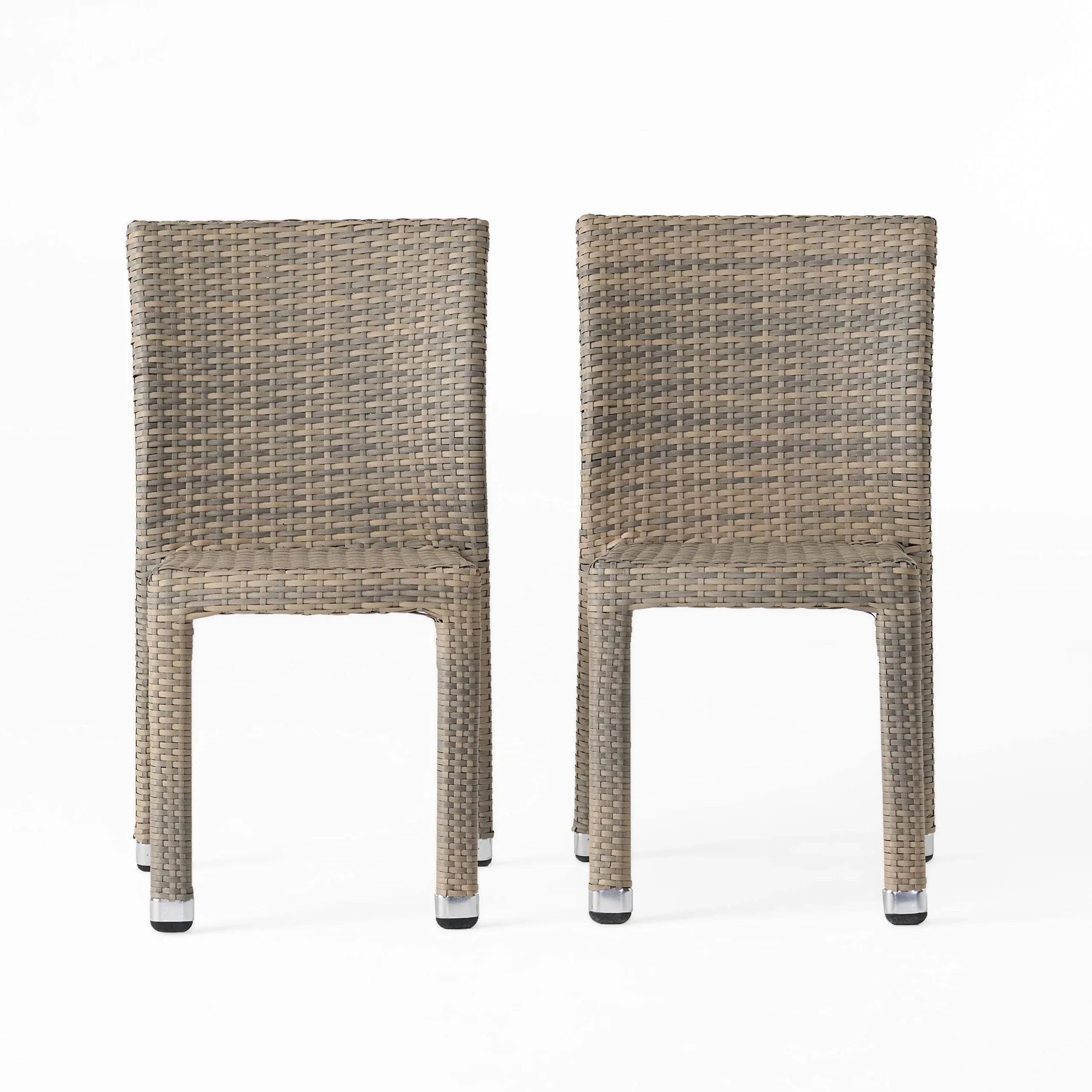 Dorside Outdoor Chateau Grey Wicker Armless Stacking Chairs with An Aluminum Frame (Set of 2)