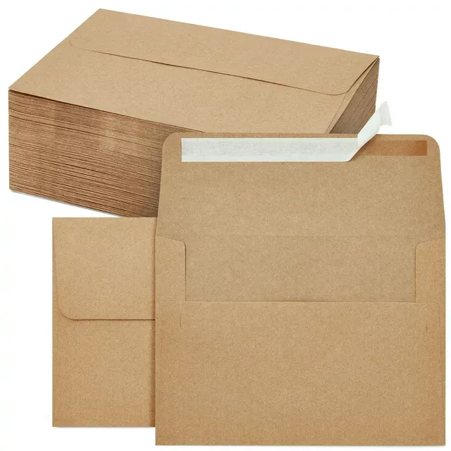 Juvale 100 Pack A7 Brown Envelopes for 5x7 Cards, Wedding Invitations, Birthday, Graduation, Self-Adhesive Flap for Mailing, 5.25 x 7.25 in