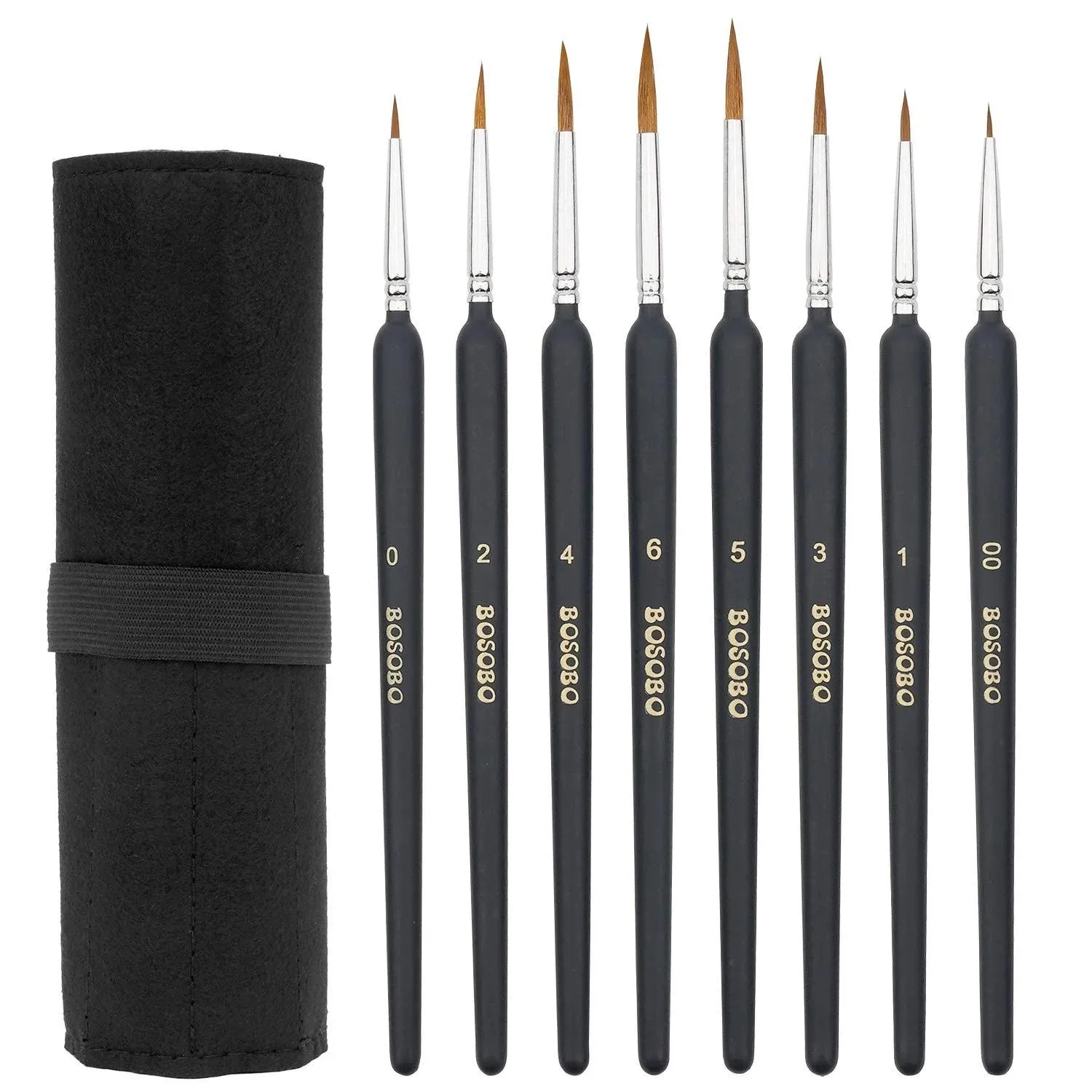 BOSOBO Miniature Paint Brushes Detail Set, 8 Pcs Fine Tipped Small Artist Paintbrushes for Acrylic Oil Watercolor Painting, Rock, Micro Model, Nail