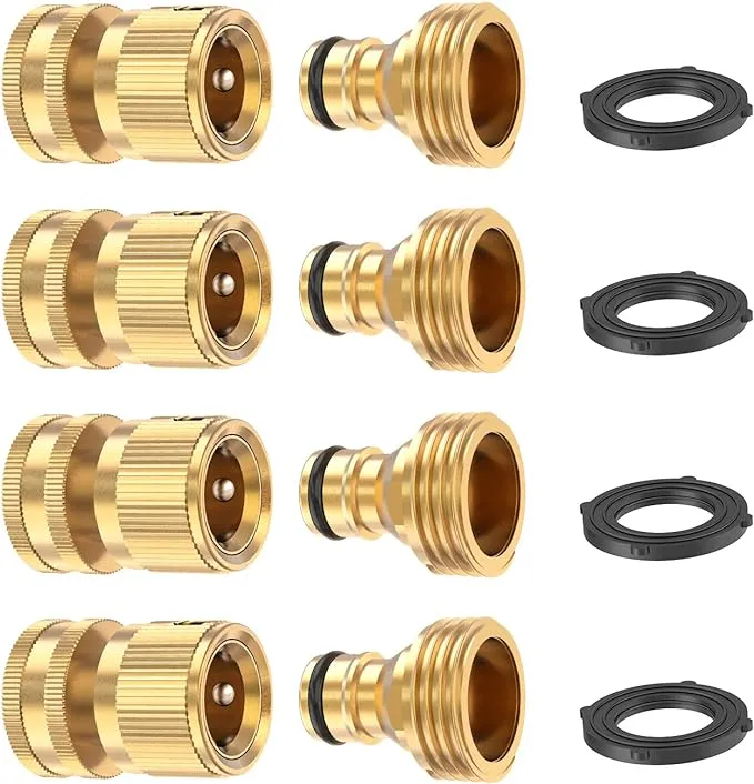 Garden Hose Quick Connectors, Solid Brass 3/4 Inch Thread Fitting, Water Hose Connectors Garden Hose Disconnect 3/4" GHT, No-Leak Male Female (6 Set)