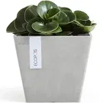 Ecopots Rotterdam Indoor Outdoor Square Flower Planter, White Grey 8 Inches