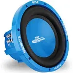 Pyle Car Vehicle Subwoofer Audio Speaker - 10 Inch Blue Injection Molded Cone, Blue Chrome-Plated Plastic Basket, Dual Voice Coil 4 Ohm Impedance, 1000W Power For Vehicle Stereo Sound System PLBW104