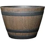 Classic Home and Garden Whiskey Resin Flower Pot Barrel Planter, Walnut Brown, 15 inch
