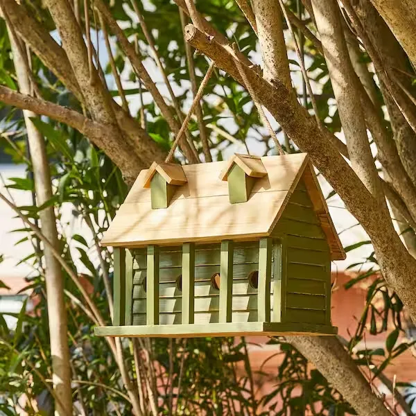 Glitzhome Wood Distressed Garden Birdhouse, Green