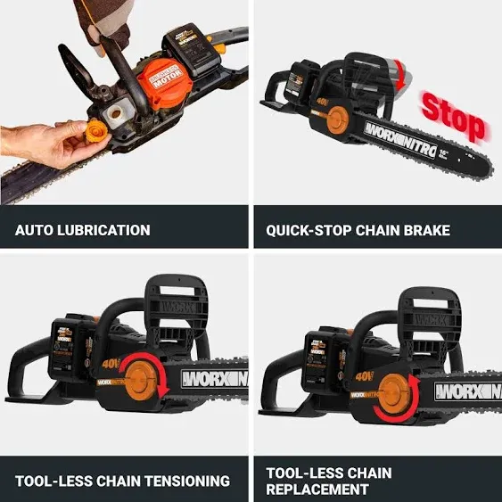 Worx Nitro 40V 16" Cordless Brushless Chainsaw 4.0 Ah Tool Only WG385.9
