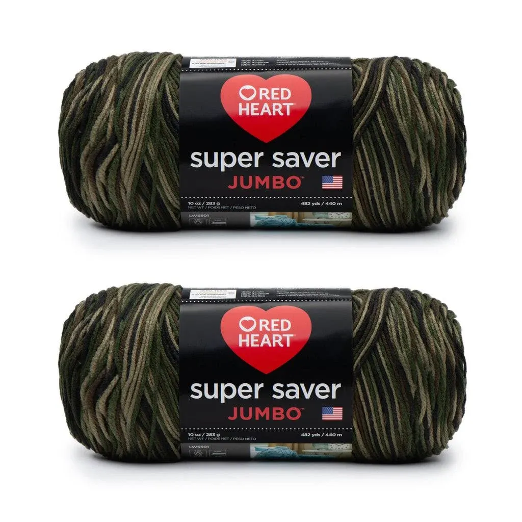 Red Heart Super Saver Jumbo Camouflage Yarn - 2 Pack of 283g/10oz - Acrylic - 4 Medium (Worsted) - 482 Yards - Knitting/Crochet