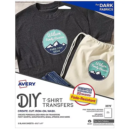 Avery Heat Transfer Paper for Dark Fabrics, 8.5" x 11" Paper Size, Iron On, 9.438 Width, (3279)