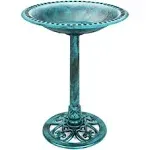 Best Choice Products Outdoor Rustic Pedestal Bird Bath Accent for Garden, Yard w/ Fleur-de-Lis Accents