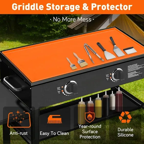 Silicone Griddle Cover for Blackstone Grill 28 Inch,Full-Edge Protective Blackstone Cover,Heavy Duty Food Grade Blackstone Silicone Mat,All Season Blackstone Griddle Accessories(Orange)