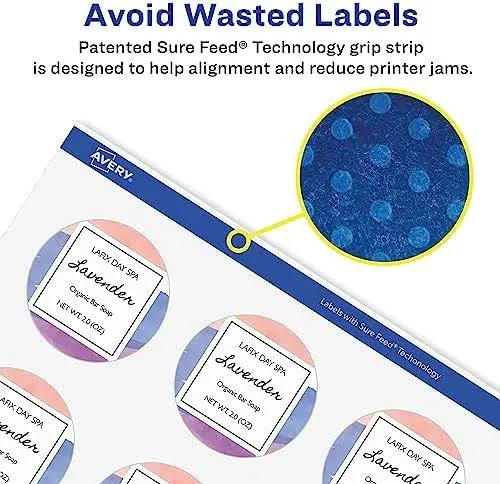 Avery Glossy Clear Round Labels with Sure Feed, 1.75" Diameter, 200 Glossy Clear Labels, Print-to-The-Edge, Laser/Inkjet Printable Labels
