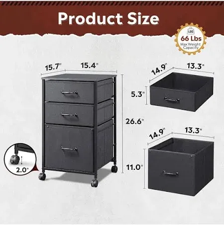 3 Drawer Mobile File Cabinet, Printer Stand | DEVAISE, Black