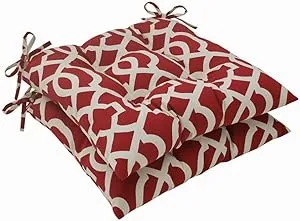 Pillow Perfect Outdoor New Geo Tufted Seat Cushion, Red, Set of 2