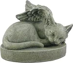 One Cat Angel Concrete Memorial, Cement Memorial Figurine, Cement Cat Memorial, Memorial Cat Stone, Choose Light, Dark, or Gold, 6x4x3"