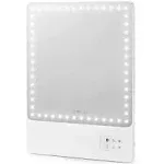Glamcor Riki Skinny Smart Vanity Mirror with HD LEDs, Magnifying Mirror Attachment, Phone Holder and Bluetooth Control (Champagne Gold, 5X Magnification)