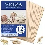 VKIZA 12 Pack Basswood Sheets for Crafts 12x18x1/8 inch, 3mm Thick Unfinished Plywood for Laser Cutting & Engraving, DIY Ornaments and Architectu