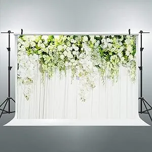 White & Green Roll Up Fabric Artificial Flower Wall Wedding Backdrop, Floral Party Decor, Event Photography, DIY Photo Booth Decorations