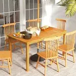 Outsunny Rectangle Patio Table for 6 People, Outdoor Dining Table with Umbrella Hole, Acacia Wood Table for Backyard, Natural Wood
