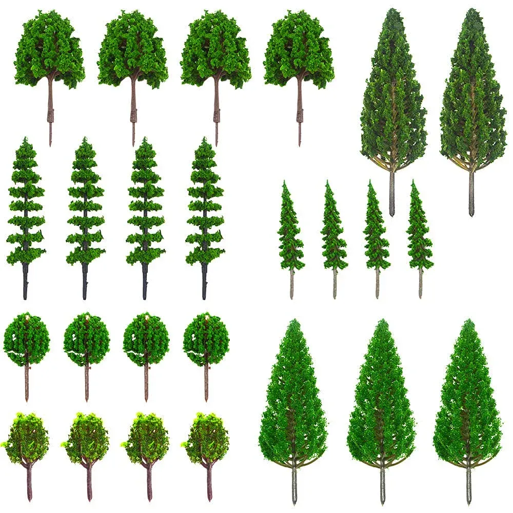 MOMOONNON 25pcs Model Trees Train Scenery Mixed Miniature Trees...