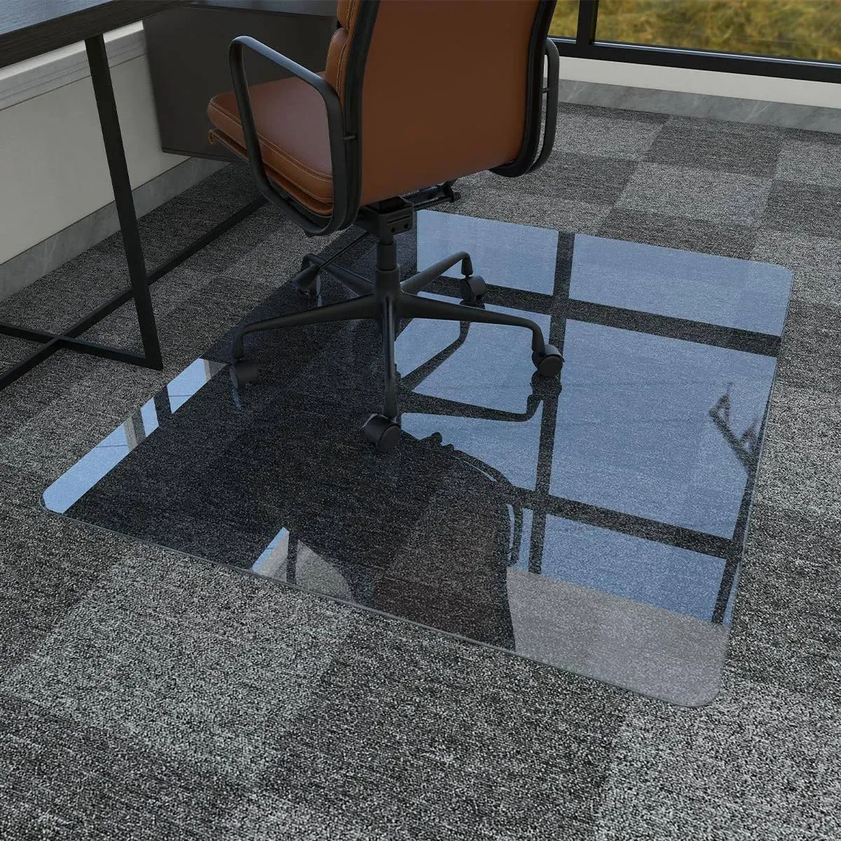 Easly 46" x 55" Chair Mat for Carpet - Office Chair Mat - Tempered Glass Floor Mat for Home/Office/Carpet Clear Computer Floor Mat - with 4