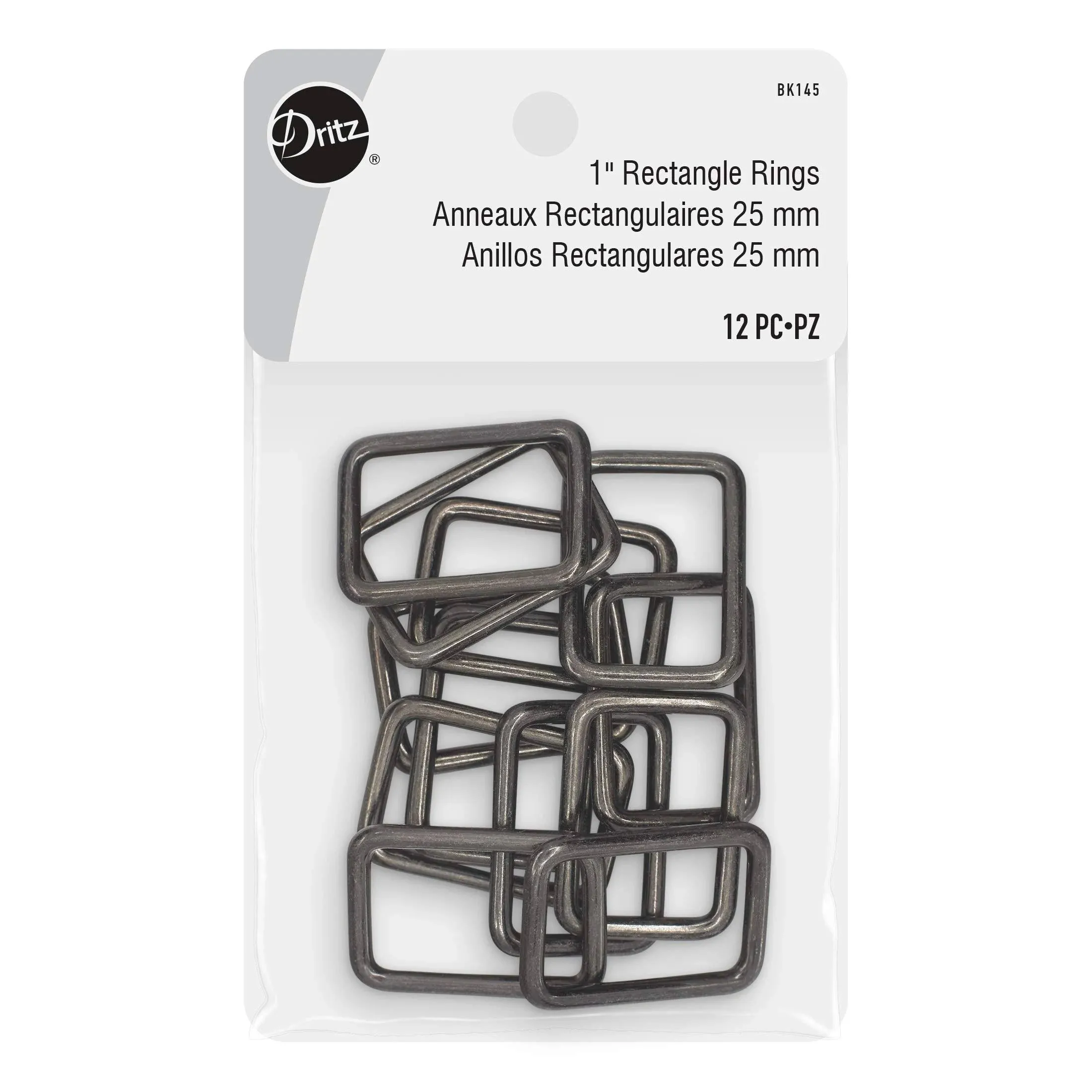 Dritz 1" Rectangle Rings, Gunmetal, 12 PC