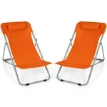 Costway Set of 2 Beach Chair Portable 3-Position Lounge Chair w/Headrest Orange