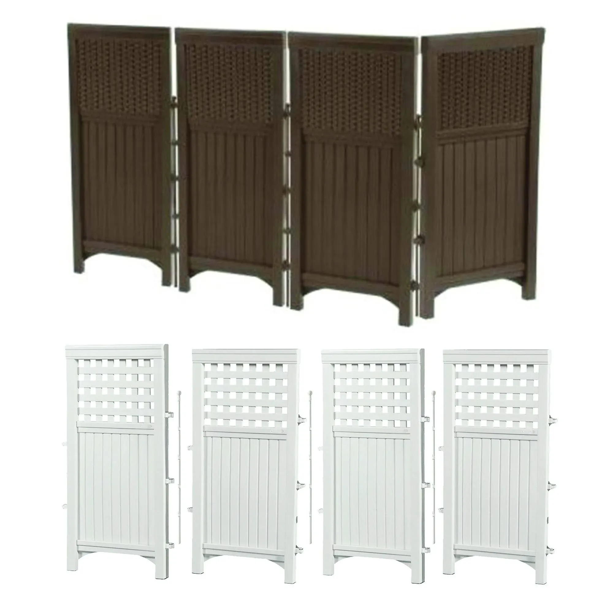 Suncast 4 Panel Wicker Screen Enclosure, Java & Outdoor 4-Panel Fence, White