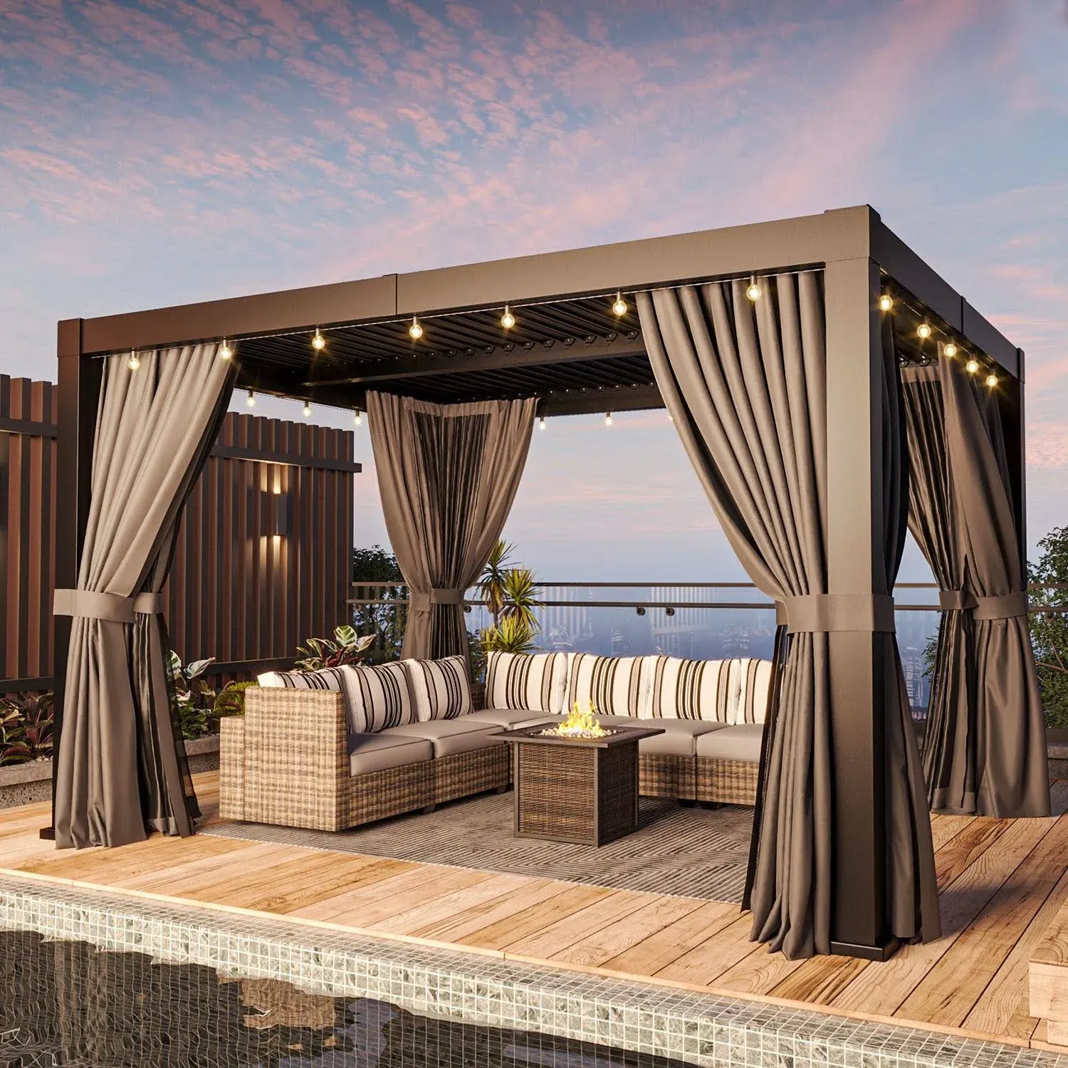 10' x 12' Louvered Aluminum Frame Pergola with Adjustable Roof