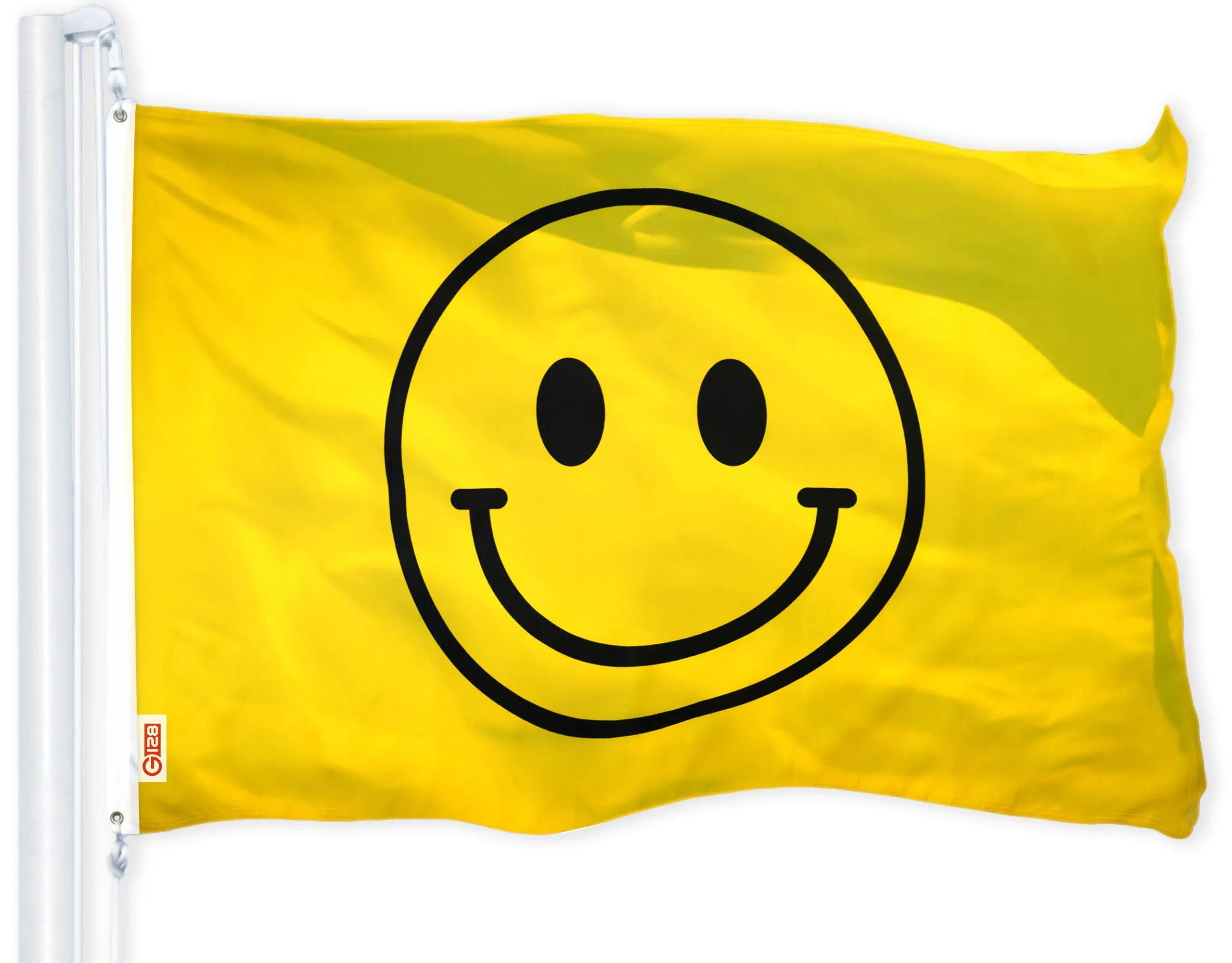 G128 Smiley Face Flag | 3x5 Ft | LiteWeave Pro Series Printed 150D Polyester | Novelty Flag, Indoor/Outdoor, Vibrant Colors, Brass Grommets, Thicker and More Durable Than 100D 75D Polyester