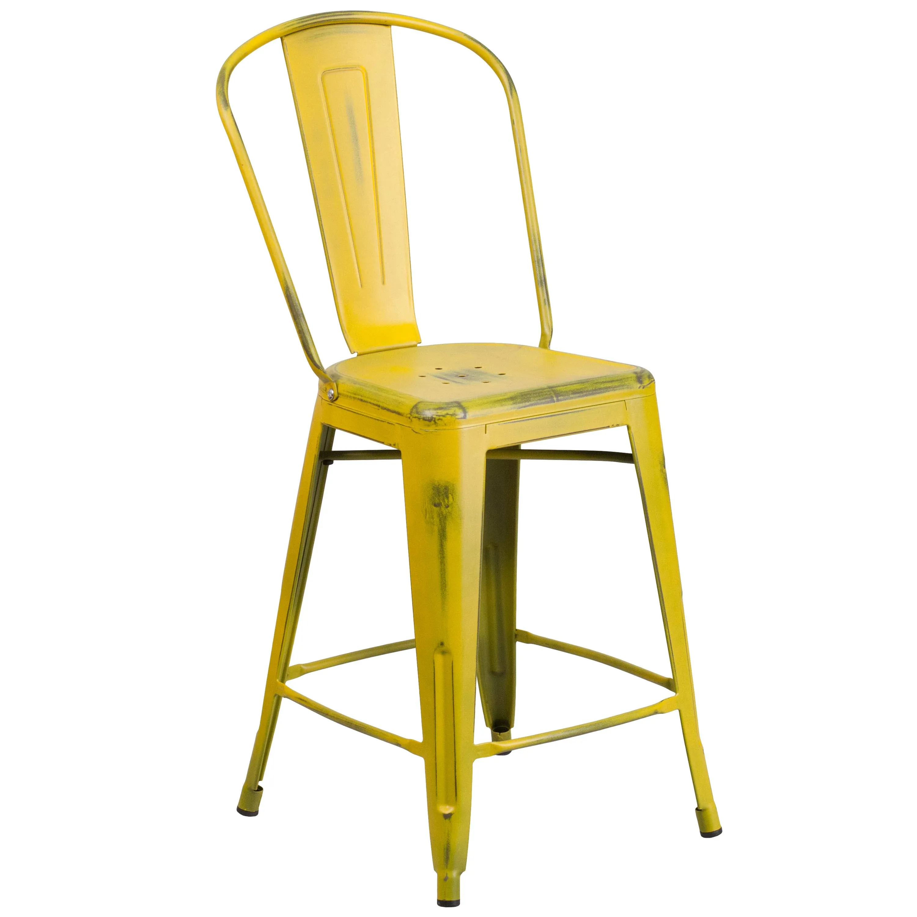 Flash Furniture 24" High Distressed Metal Indoor-Outdoor Counter Height Stool ...