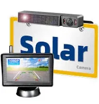 Solar Wireless Backup Camera with IR Night Vision, 3 Mins No Wires Install, Equip with 5'' HD 1080P Monitor, IP69K Waterproof Rear View Reverse Camera for Cars Trucks Trailers RV