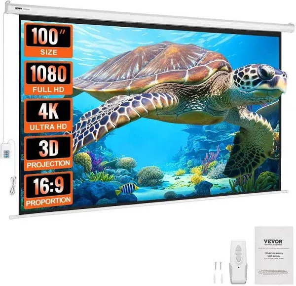 VEVOR Manual Pull Down Projector Screen, 100 inch 16:9 4K 1080 HD Retractable Projector Screen, Auto-Locking Portable Projection Screen, Portable Projector Movie Screen for Family Home Office Theater