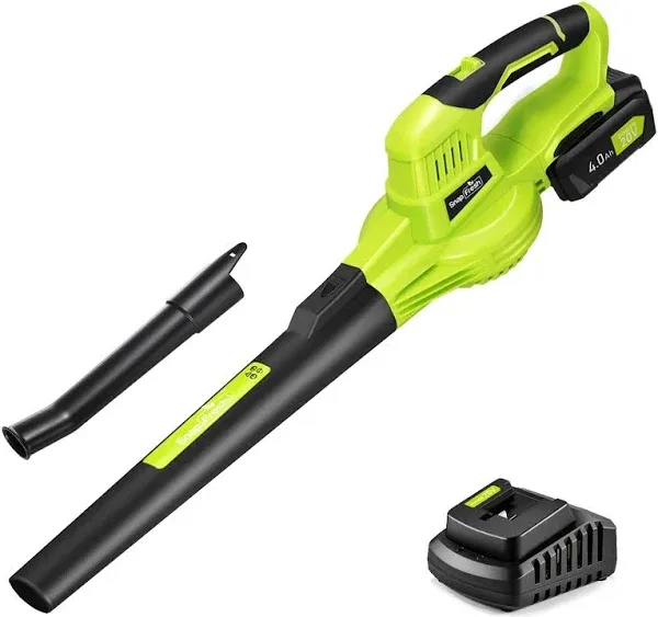 SnapFresh Cordless Leaf Blower, 20V Leaf Blower with 4.0Ah Battery & Fast Charger, 2 Speed Mode, Lightweight Electric Leaf Blower for Lawn Care, Leaf Blower for Patio Yard Sidewalk
