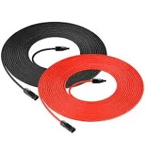 10 Gauge Solar Panel Extension Cable with Male and Female Solar Connector Ends | Pair of 10AWG Red and Black Extension Wire with Connectors on Both Ends | Choose Cable Length: 10ft, 15ft, 20ft, 30ft, 50ft, 75ft, 100ft