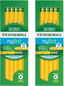 Pack of 2 Beginners' Elementary Pencils, With Eraser, 2 Lead, Yellow Barrel, ...