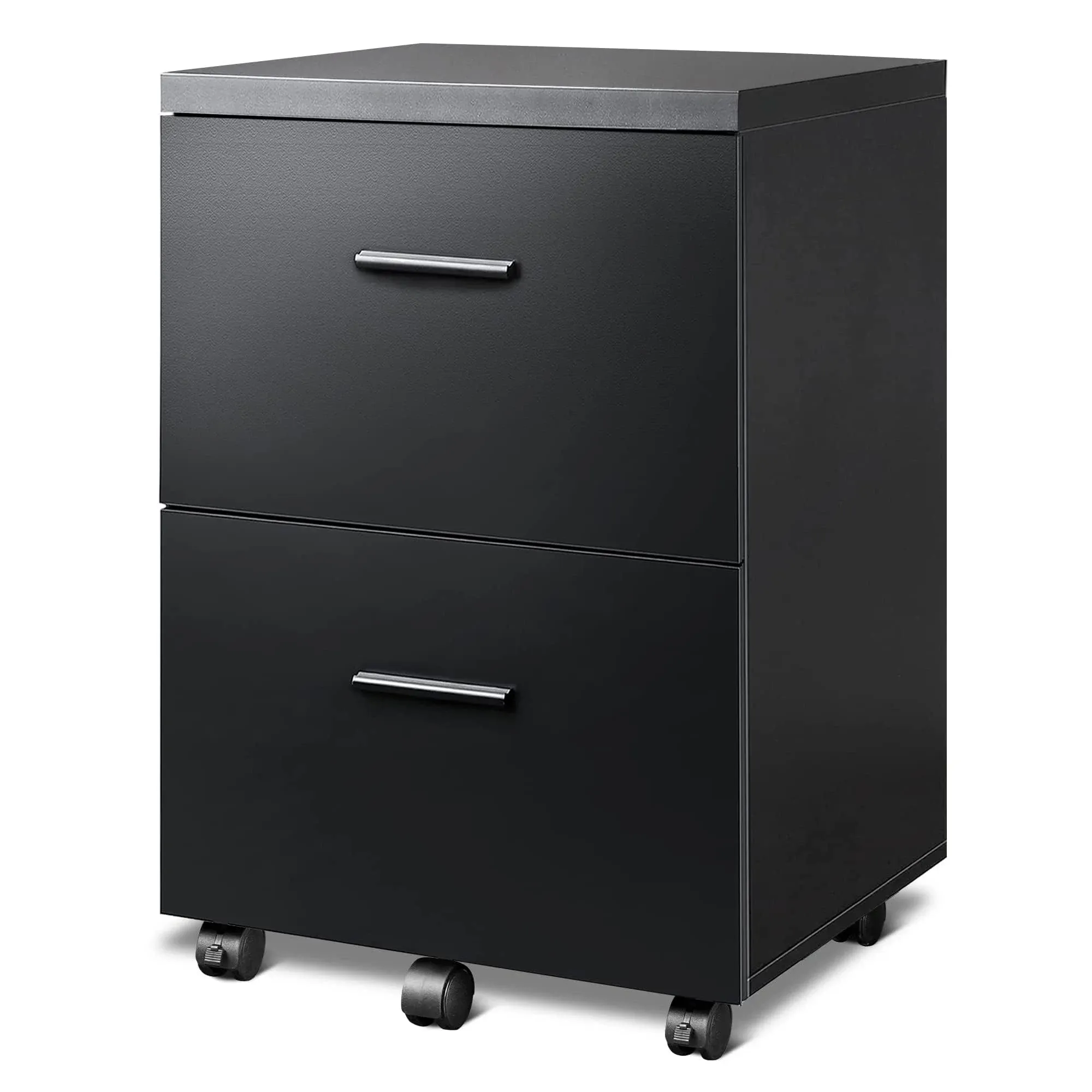 2 Drawer Wood Mobile Lateral File Cabinet with Storage | DEVAISE, Black