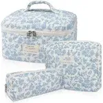 Gosect Large Makeup Bag Set Quilted Makeup Bag Floral Cosmetic Bag for Women