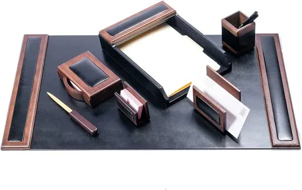 Dacasso Walnut & Leather 7-Piece Desk Set