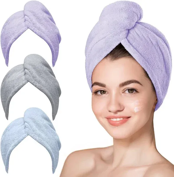 Hicober Microfiber Hair Towel 3 Packs Hair Turbans for Wet Hair
